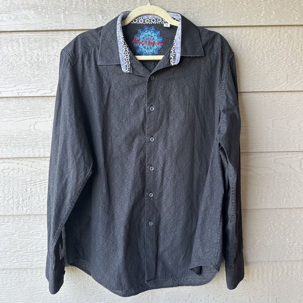 ROBERT GRAHAM CLASSIC FIT Mens XL Black Geometric Long Sleeved Button Down Shirt